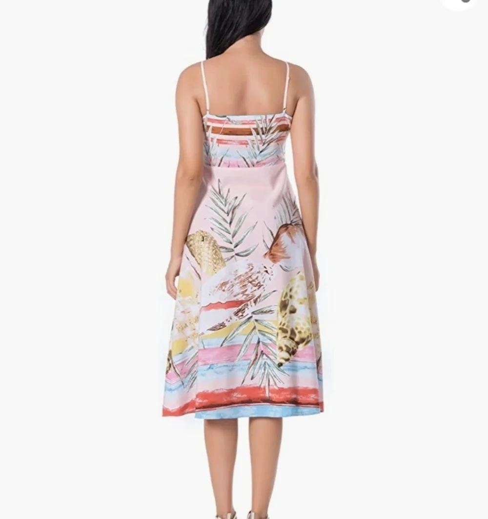 Dina Weis Floral Beachy Print Adjustable Strap Midi Dress Size L